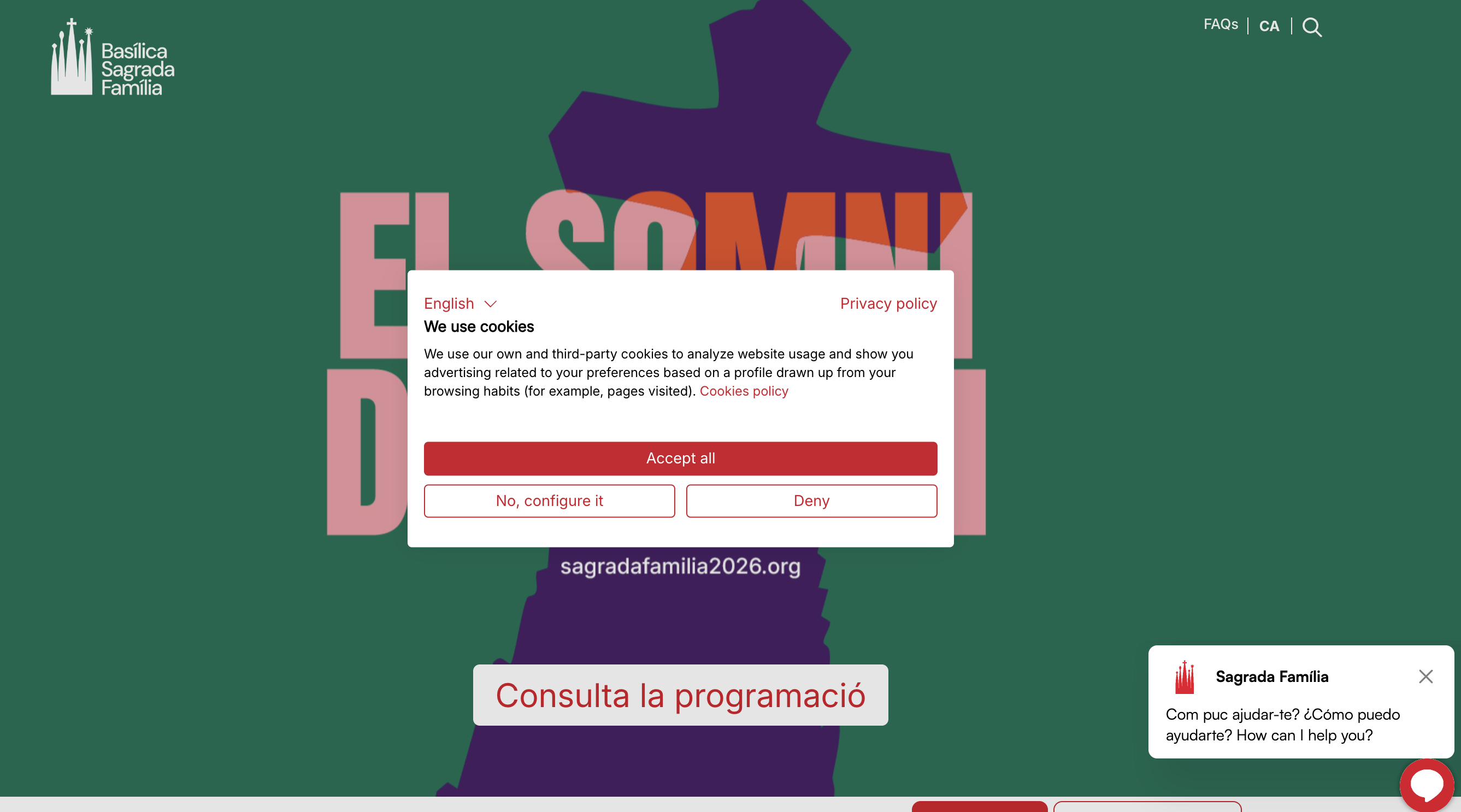 Cookie banner on the Sagrada Família website used for a tracking and consent audit